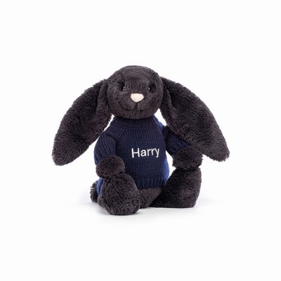 Jellycat Bashful Inky Bunny with Navy Jumper UK | 73149UCAX